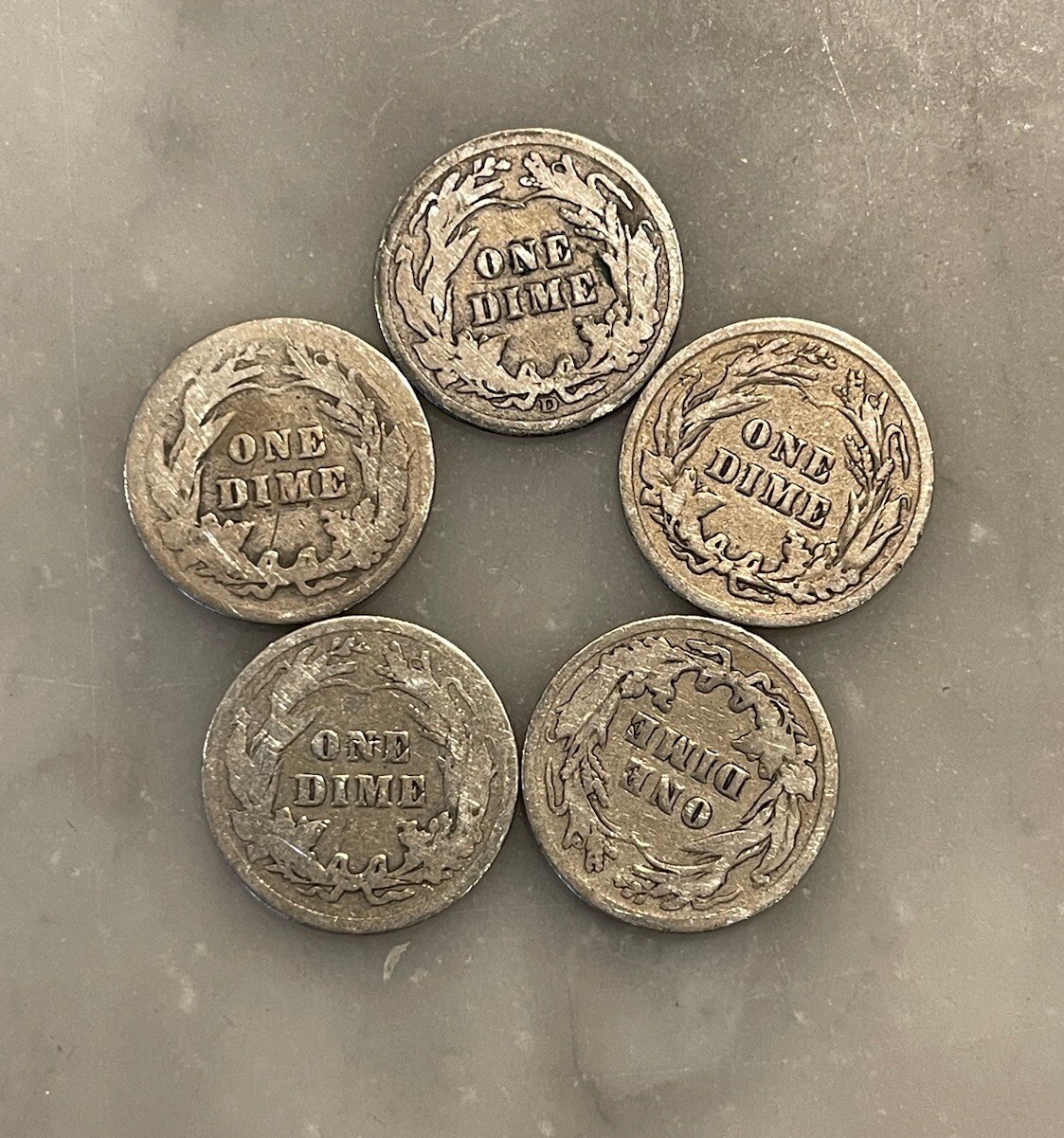 [Lot of 5] Barber Dimes - 90% Silver - CHOOSE HOW MANY LOTS OF 5 COINS!