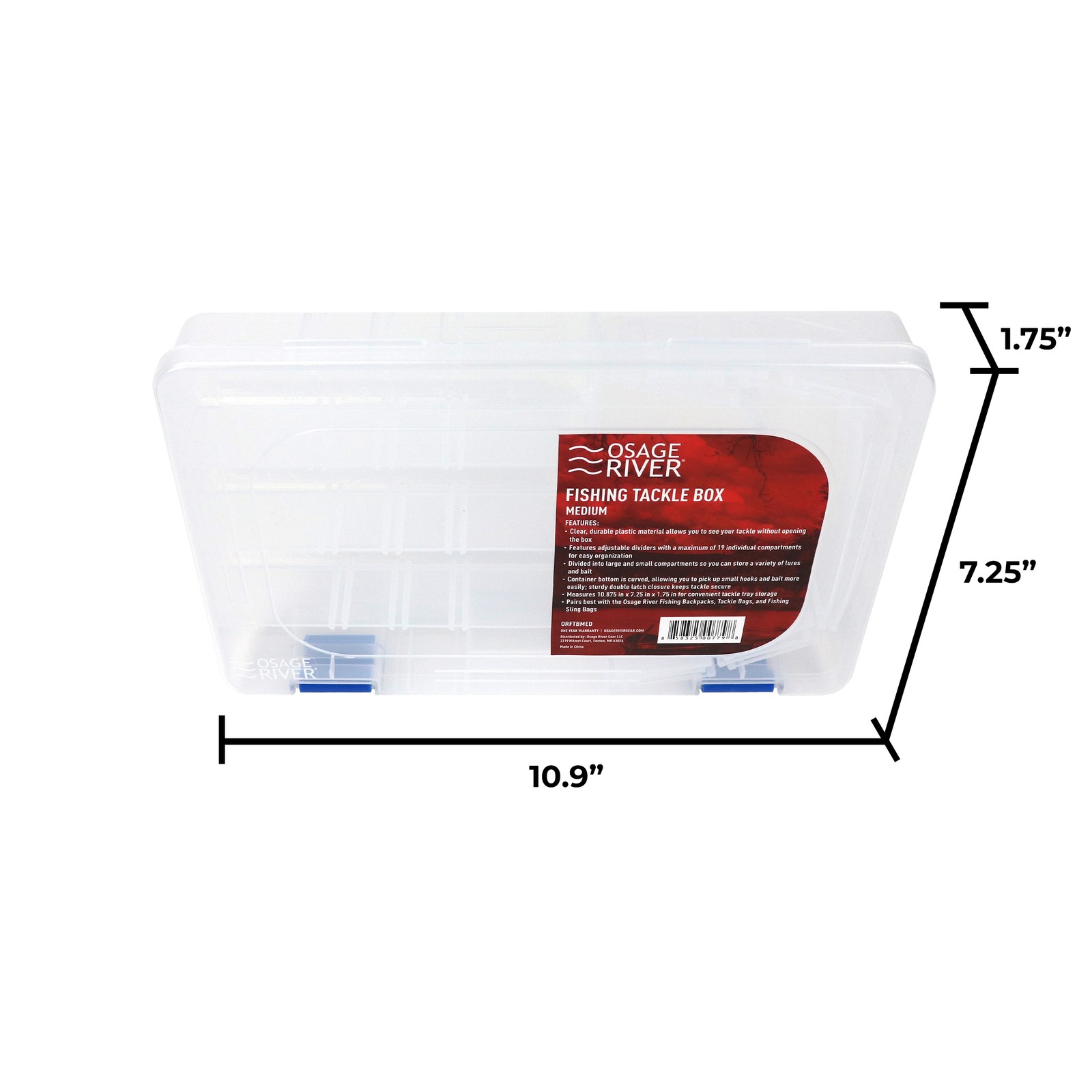 Osage River Medium Tackle Box Organizer, Clear Plastic Fishing Storage 1 Pack