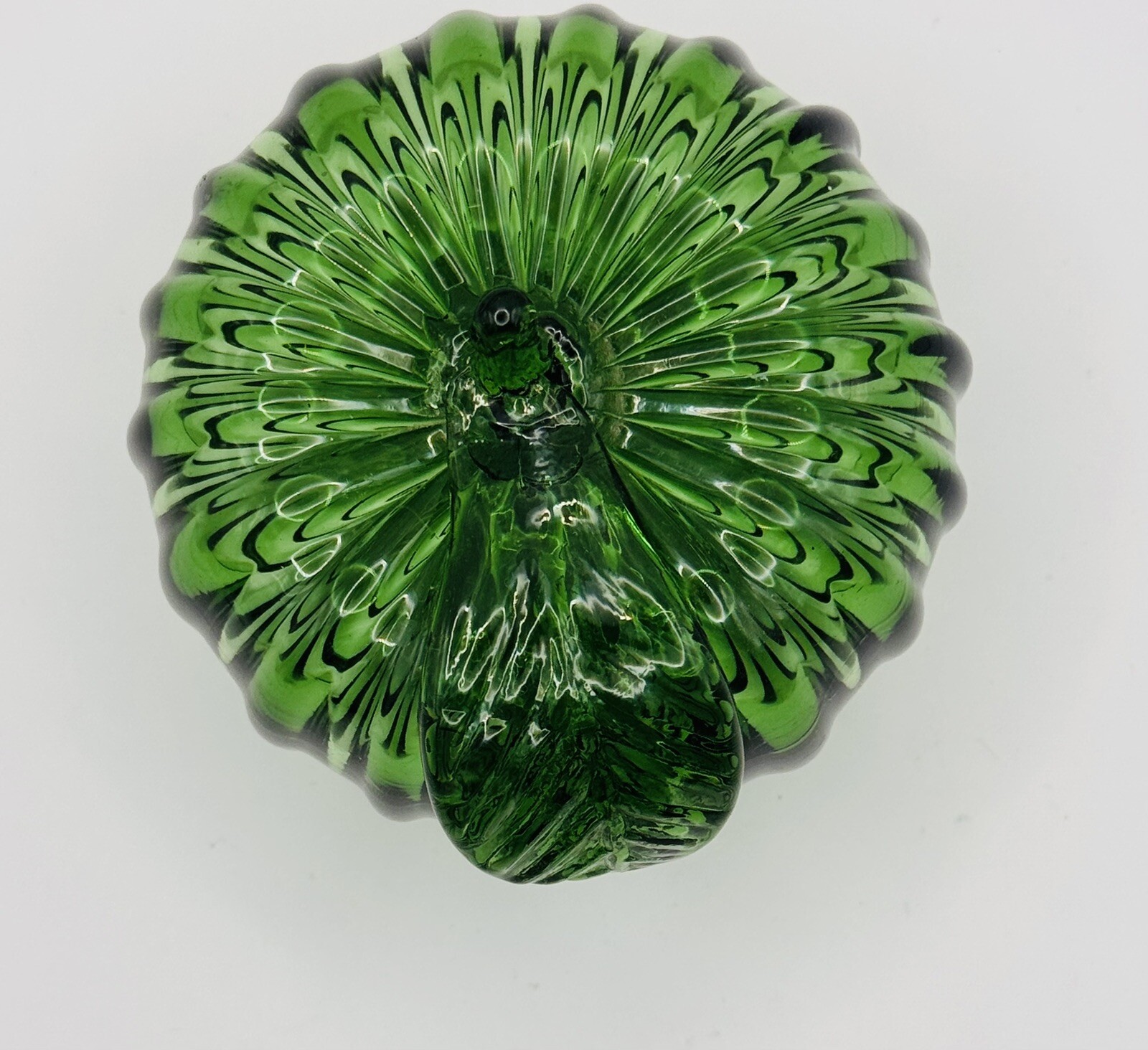 Vintage Hand-Blown Glass Green Apple/Pumpkin Paperweight Home Decor