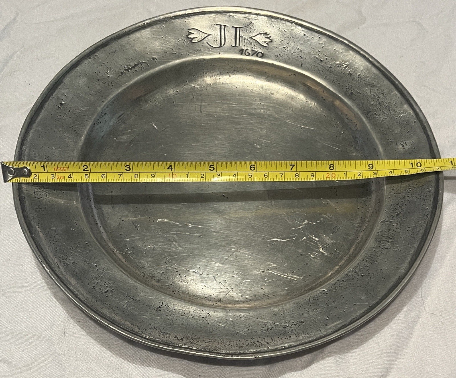 Large Pewter Plate Charger Dated 1670 - Marked/Stamped Handmade