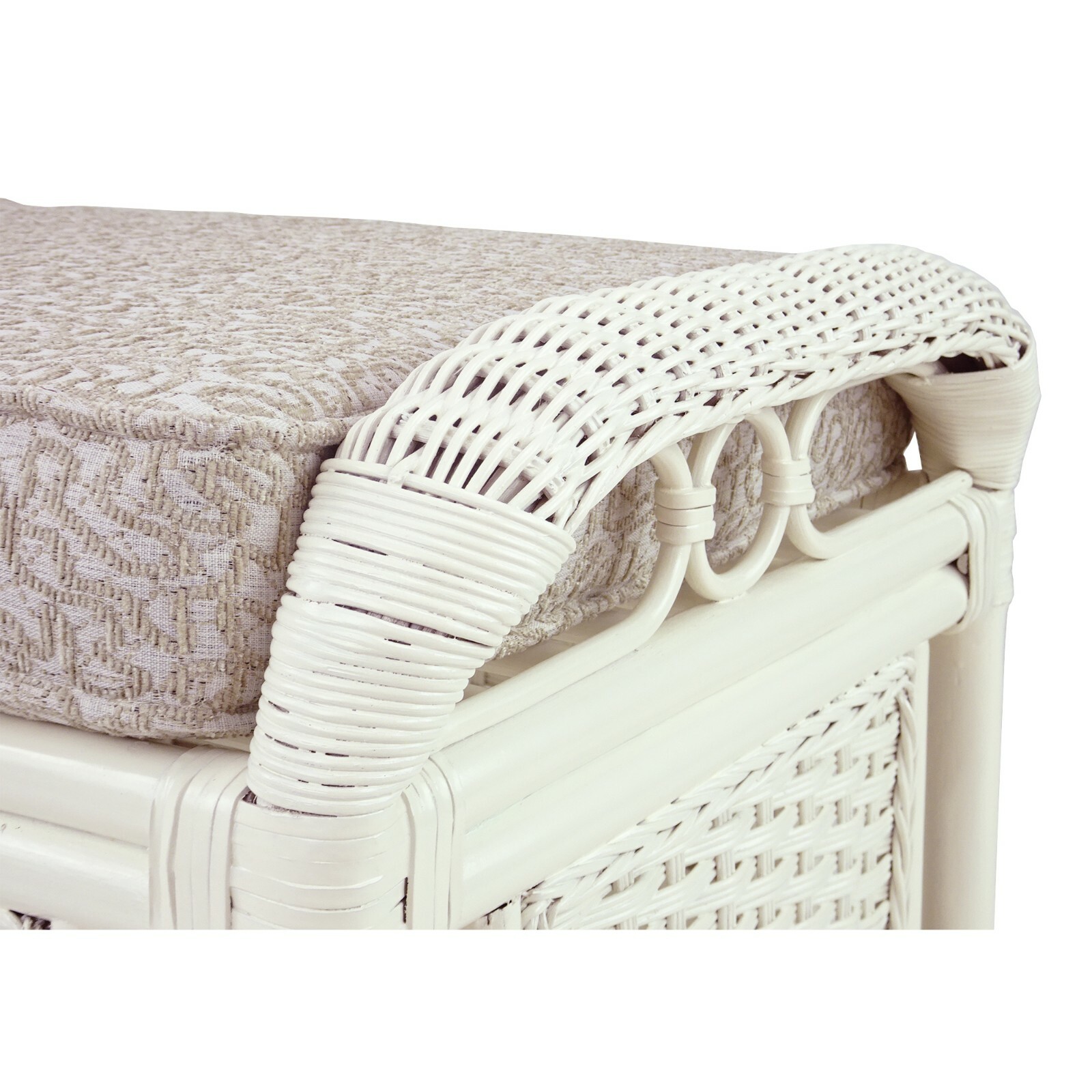 Natural Rattan Wicker ECO Handmade Alexa Ottoman Footstool White w/Cushion