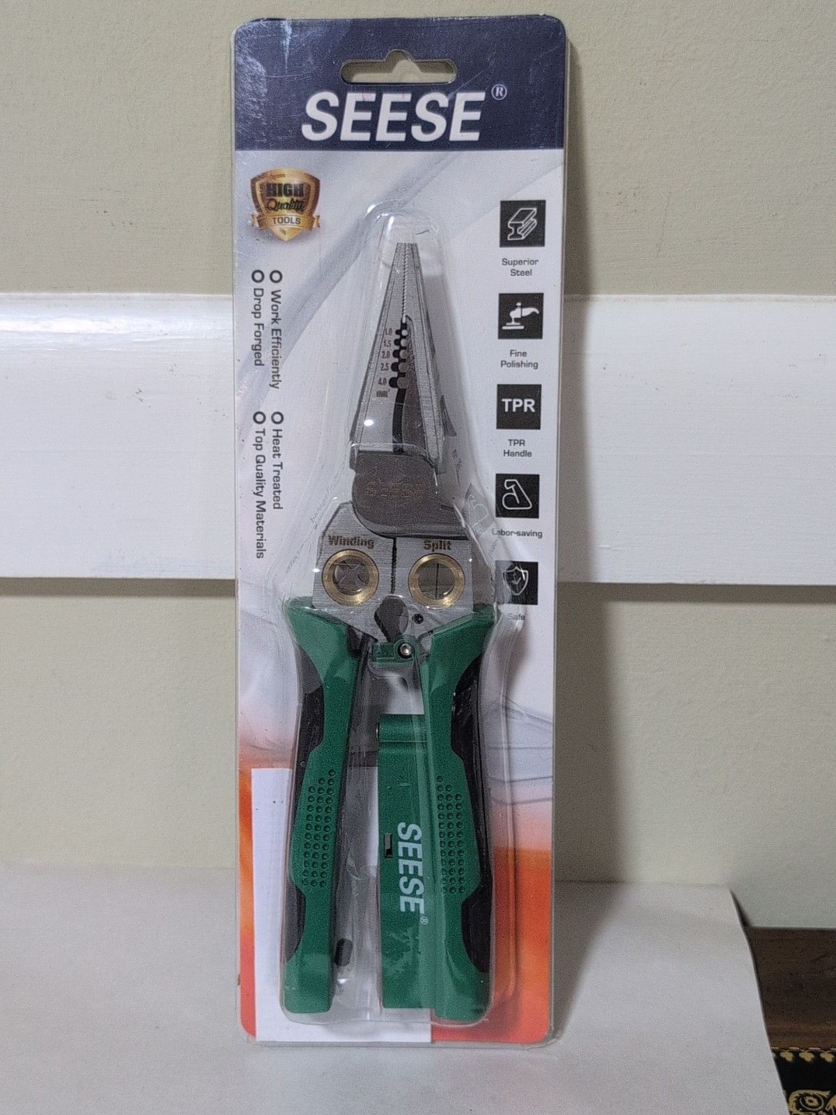 Seese 8 in 1 Stainless Steel Electrician Pliers w/ Electroprobe - Green - NEW