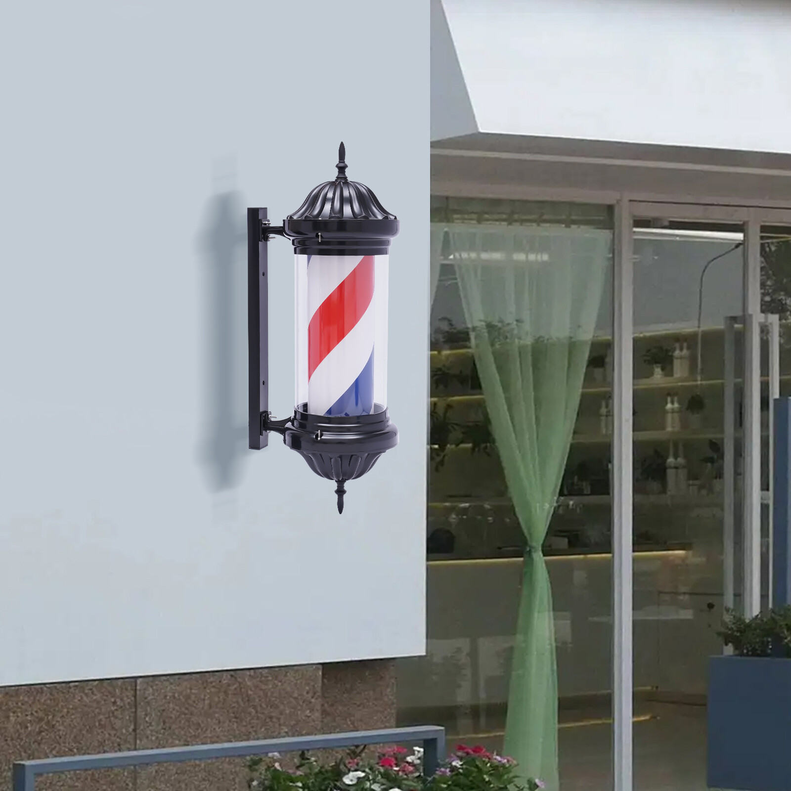 Barber Pole LED Light Red White Blue Rotating Stripes Metal Hair Salon Shop Sign
