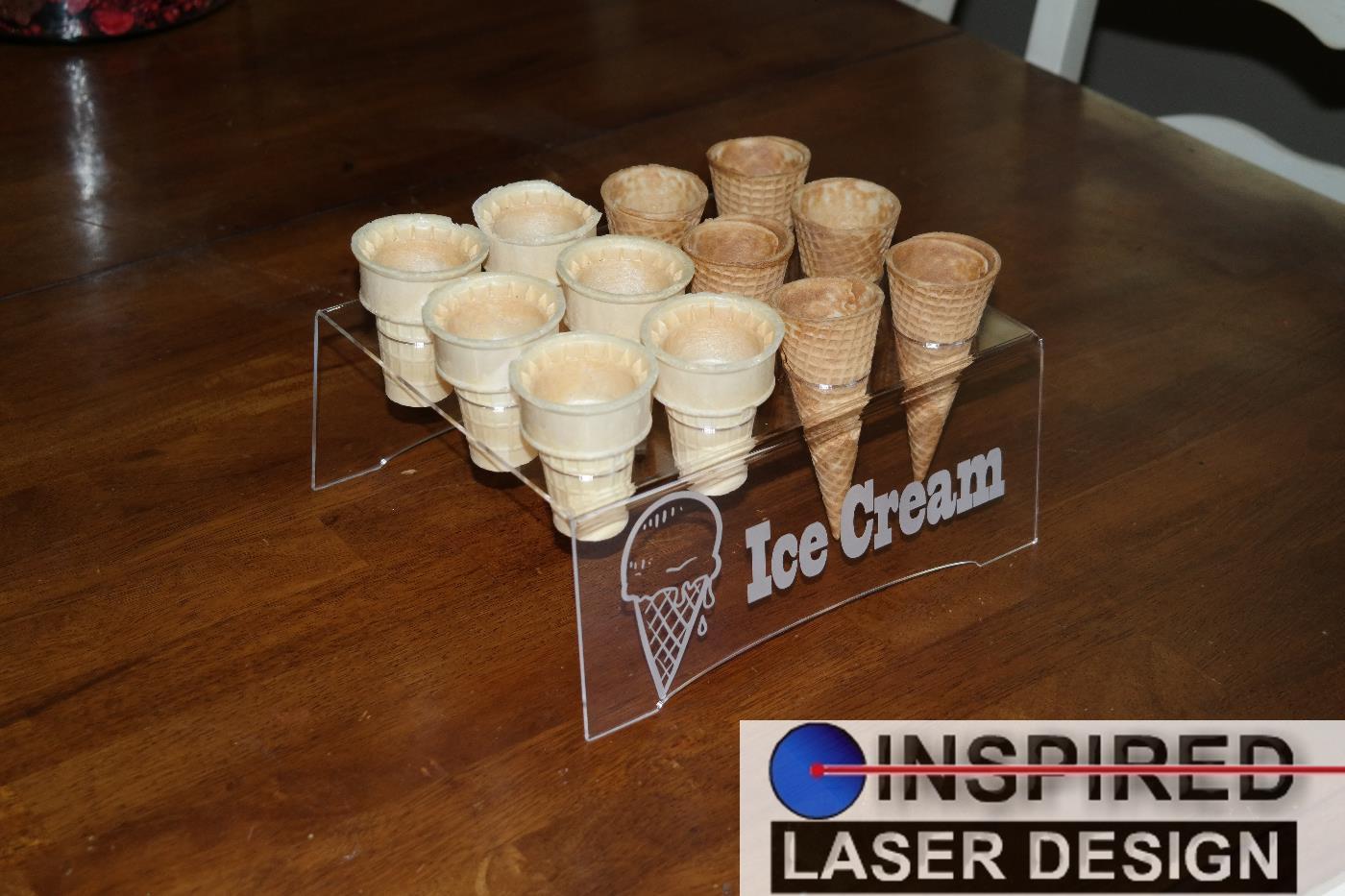 Engraved Acrylic 12 Ice Cream Cone Holder Tray Catering Stand Rack Wedding Party