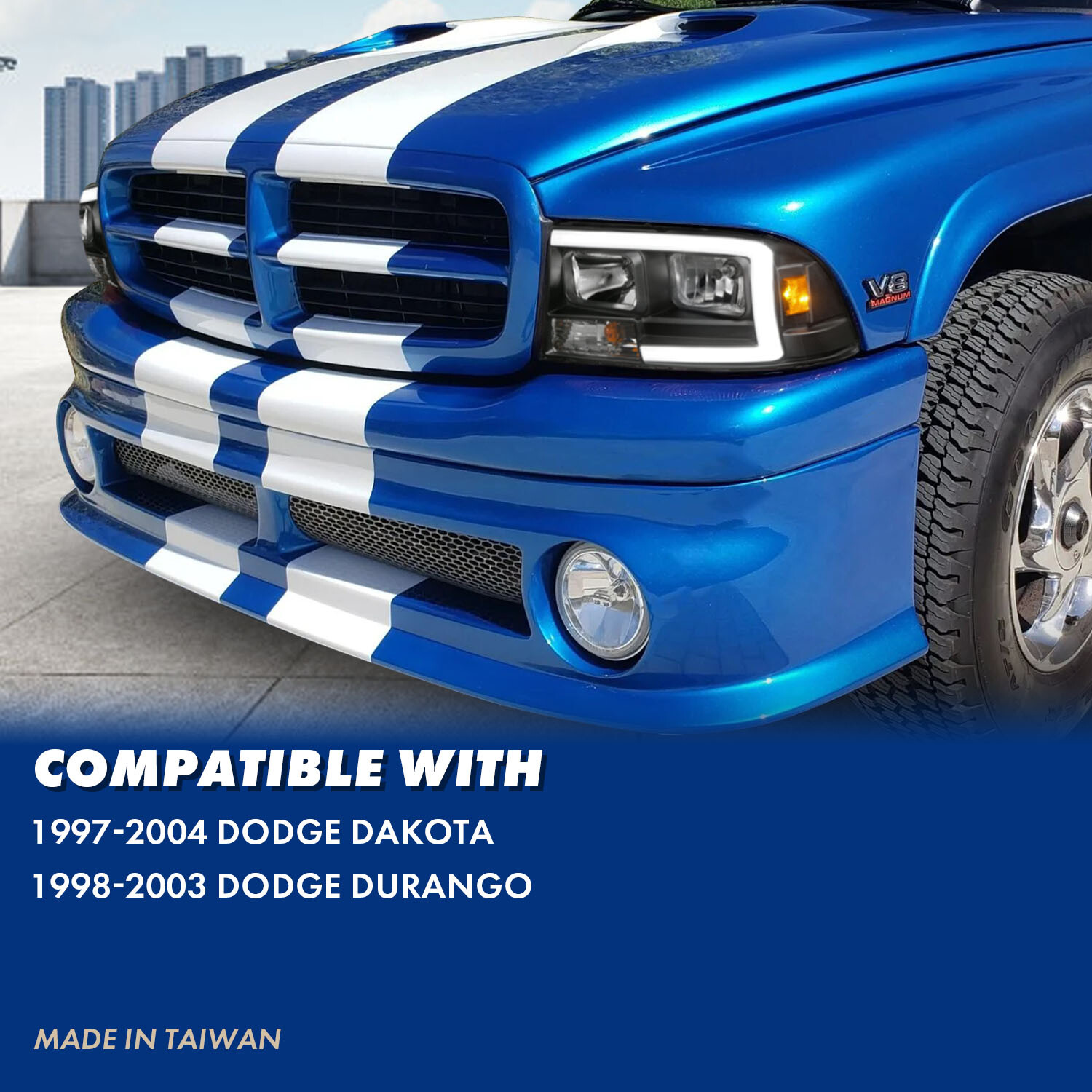 1998-2004 For Dodge Durango/Dakota Black Super Bright LED C Bar Headlights