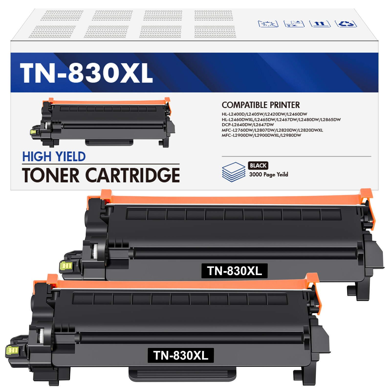2PK TN830XL Toner Cartridges for For Brother HL-L2405W MFC-L2760DW MFC-L2820DW