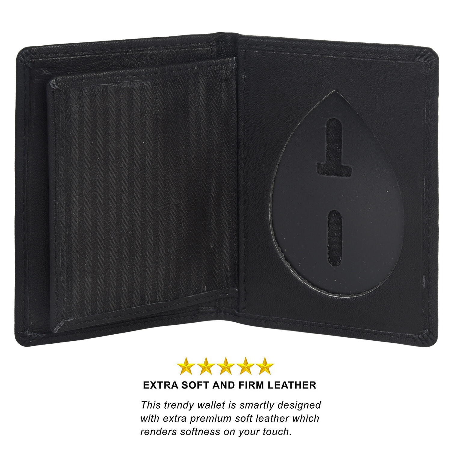 POLICE ID BADGE HOLDER SHIELD BADGE BIFOLD NEW BLACK GENUINE LEATHER