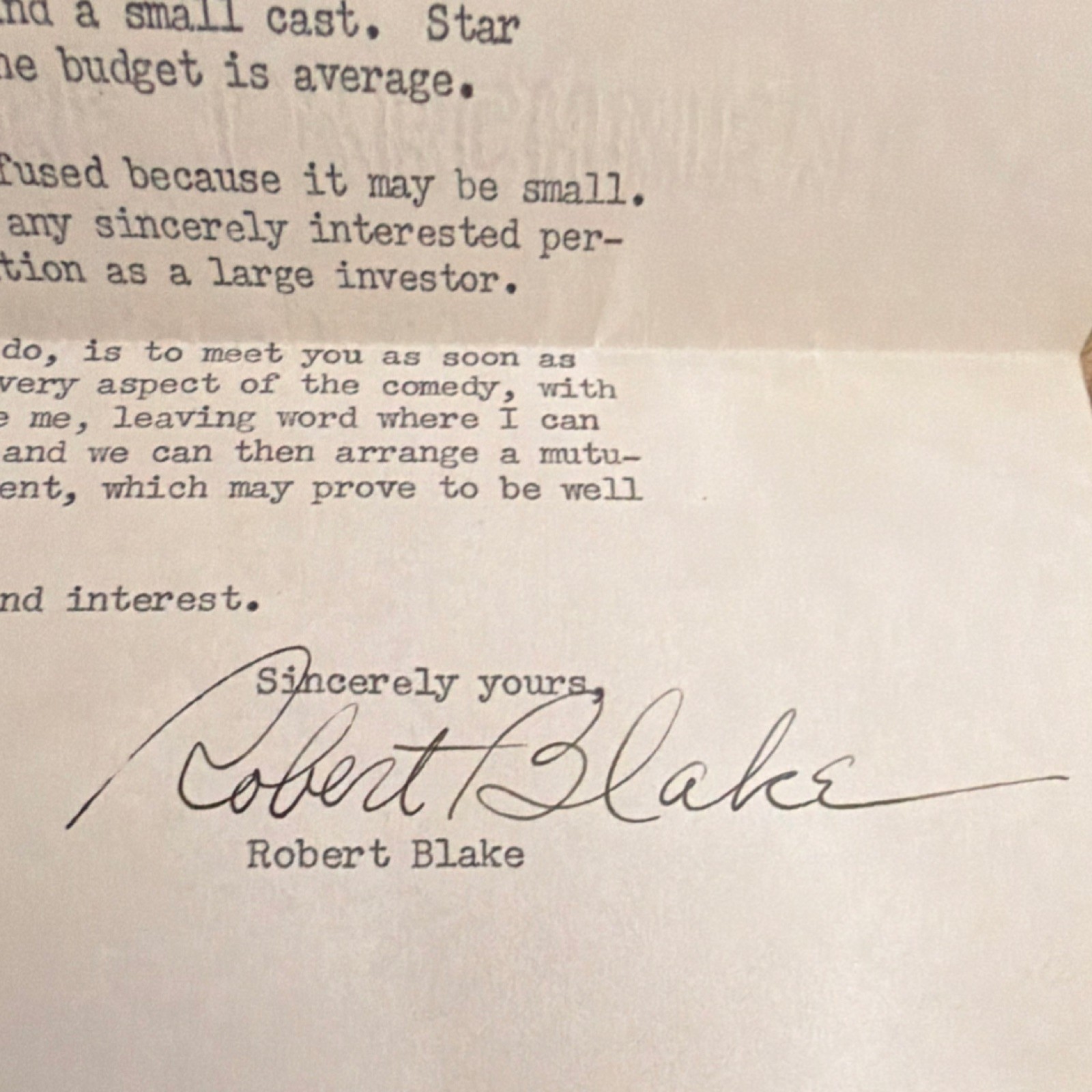 Robert Blake Signed Letter & Envelope 1947 Productions 247 Park Ave New York
