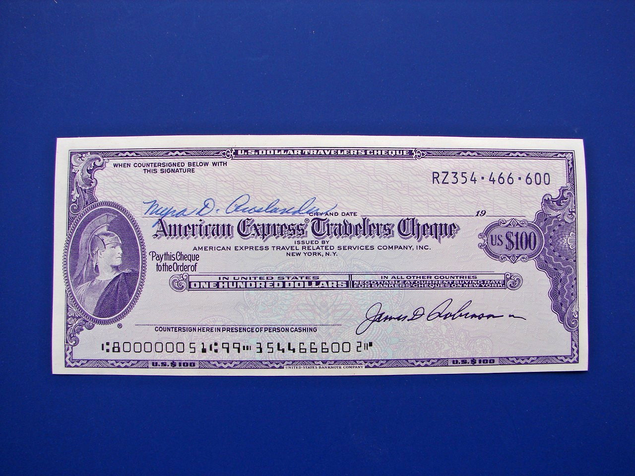 Vintage American Express Travelers Check Cheque $100 US Dollars Unused MINTY 600