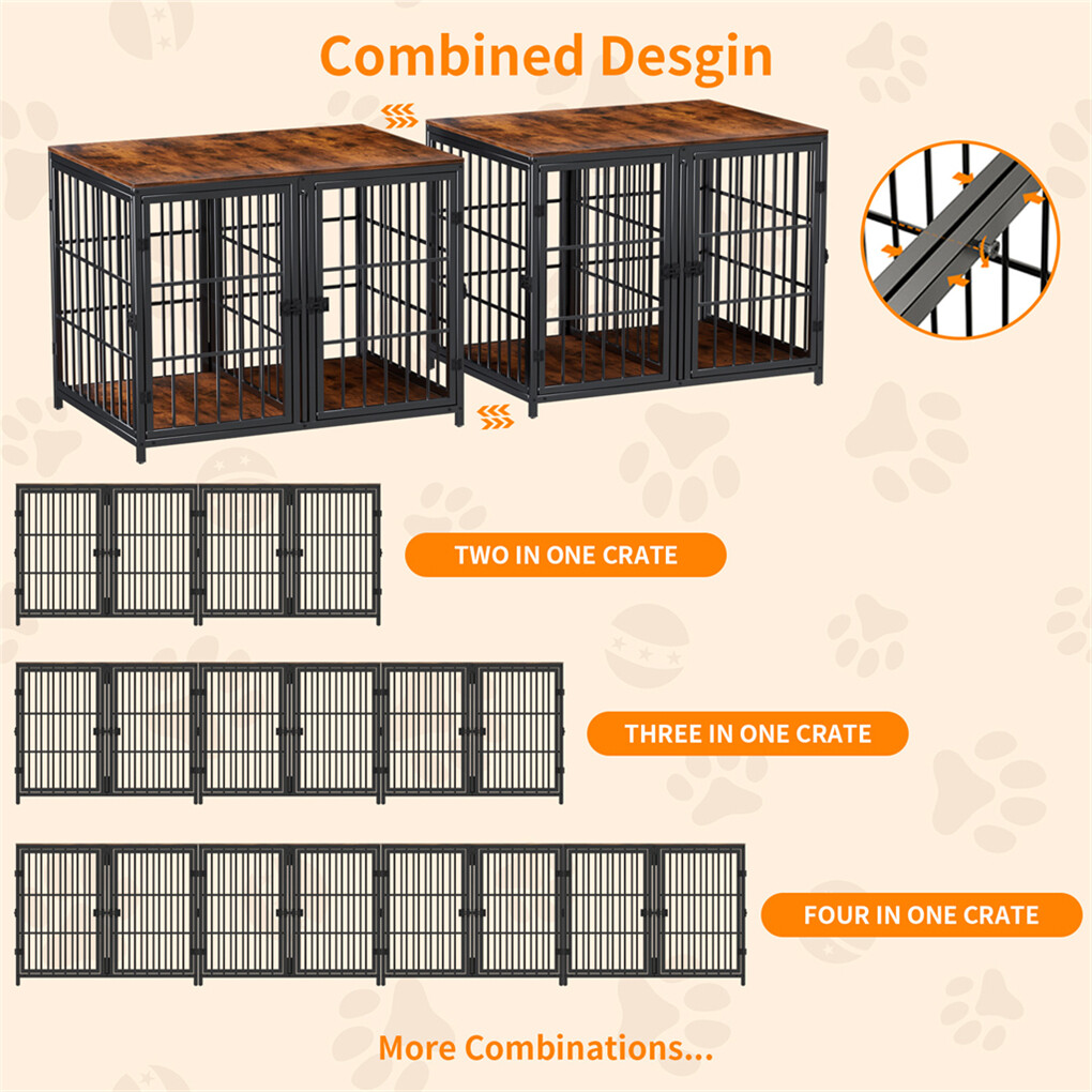 Indestructible Wooden Dog Crate Furniture with Divider for 2 Dogs Cage End Table