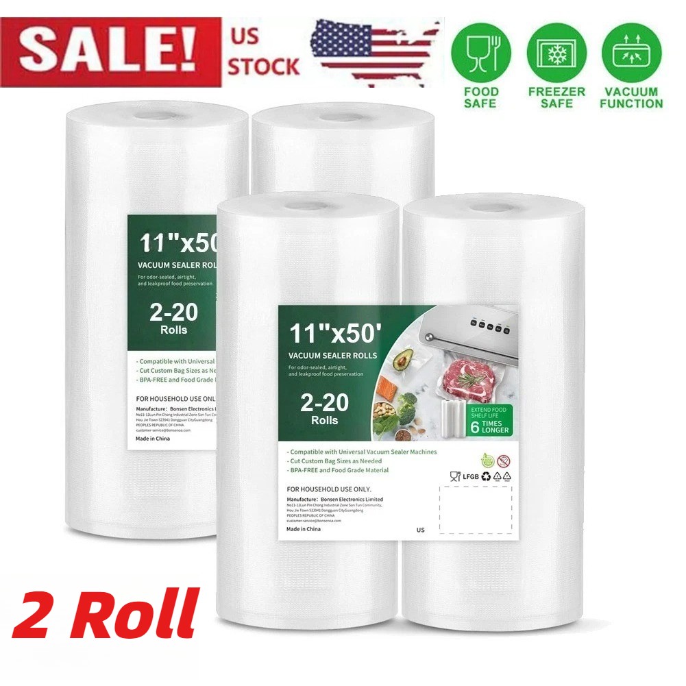 2 Roll 11"x50' Food Saver Vacuum Sealer Bags Rolls 7.5 Mil Embossed Storage Bags