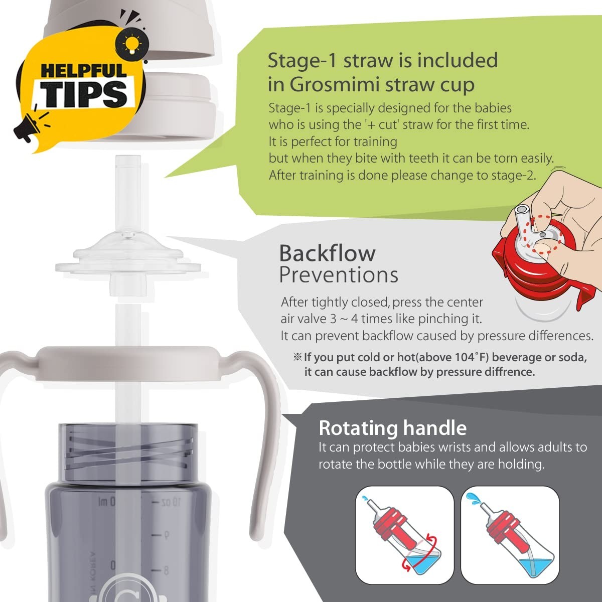 GROSMIMI Spill Proof MAGIC Sippy Cup Straw Handles BUTTER YELLOW Type A Sealed