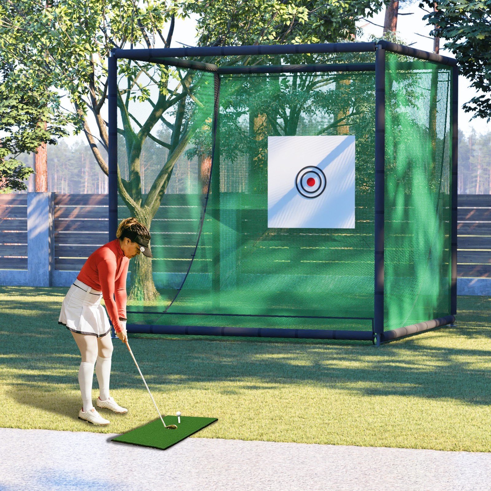 10x10x10ft Heavy-Duty Golf Hitting Practice Net with Target Cloth &Bag