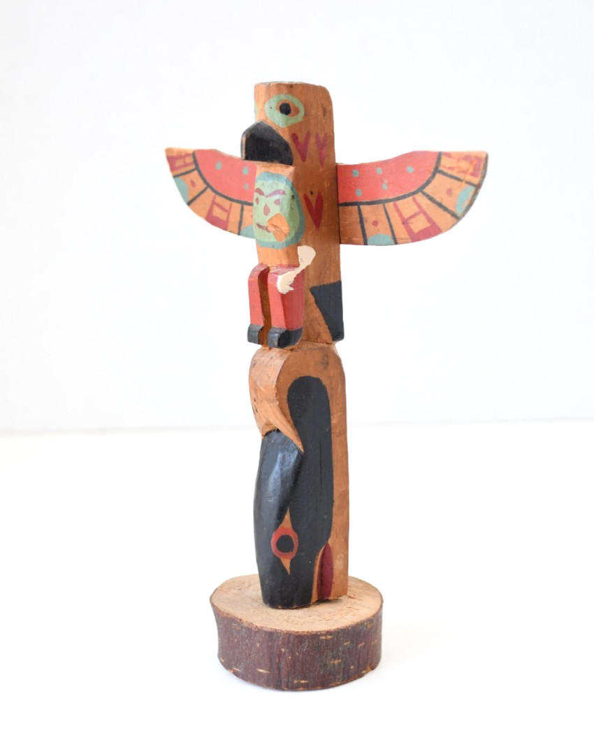Vintage Alaska PWC Cedar Totem Pole "Eagle Human Orca" 1930's 7x5