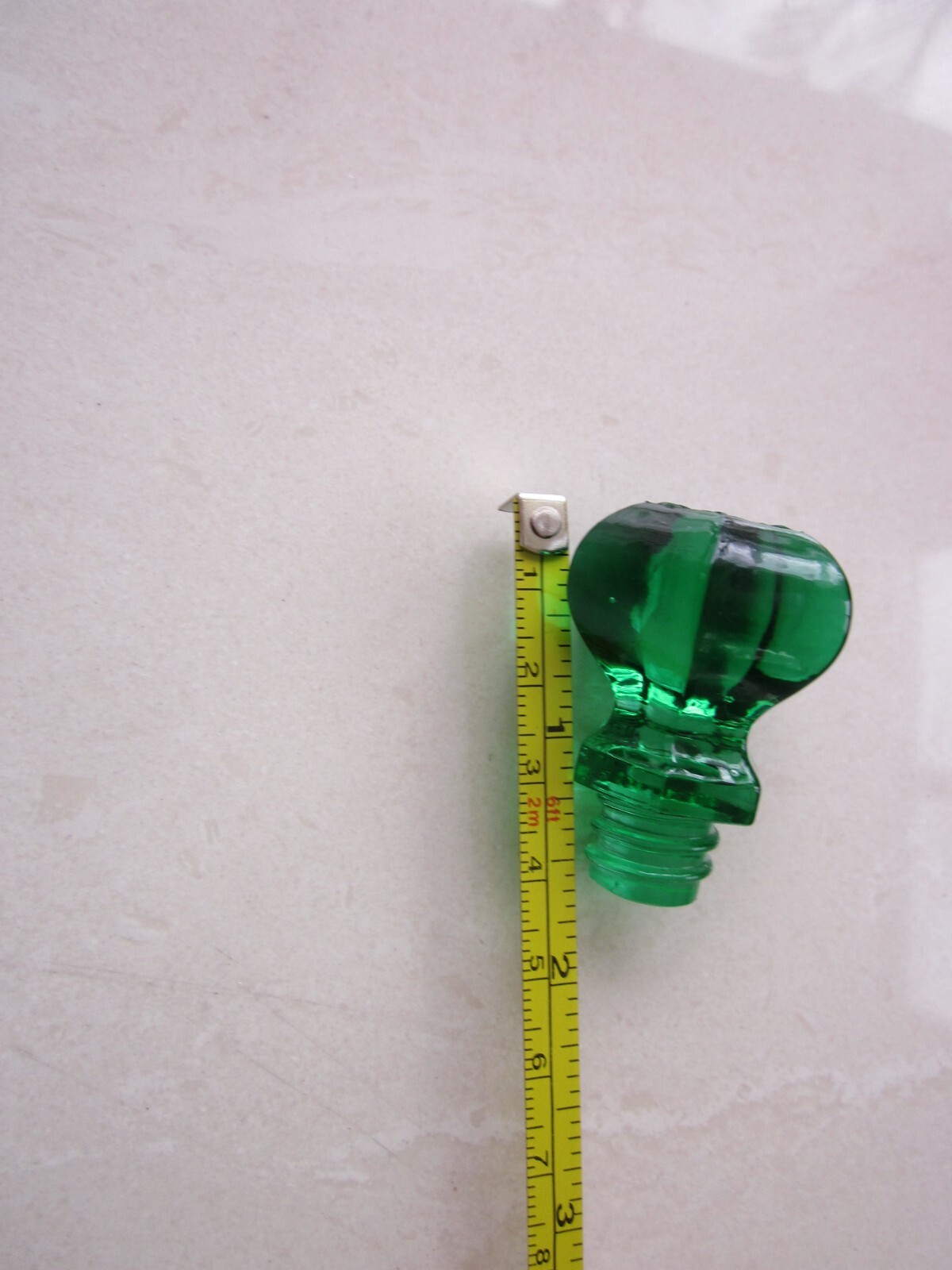 OLD STYLE EMERALD GREEN Threaded Glass Cabinet Drawer Knob Sandwich Glass