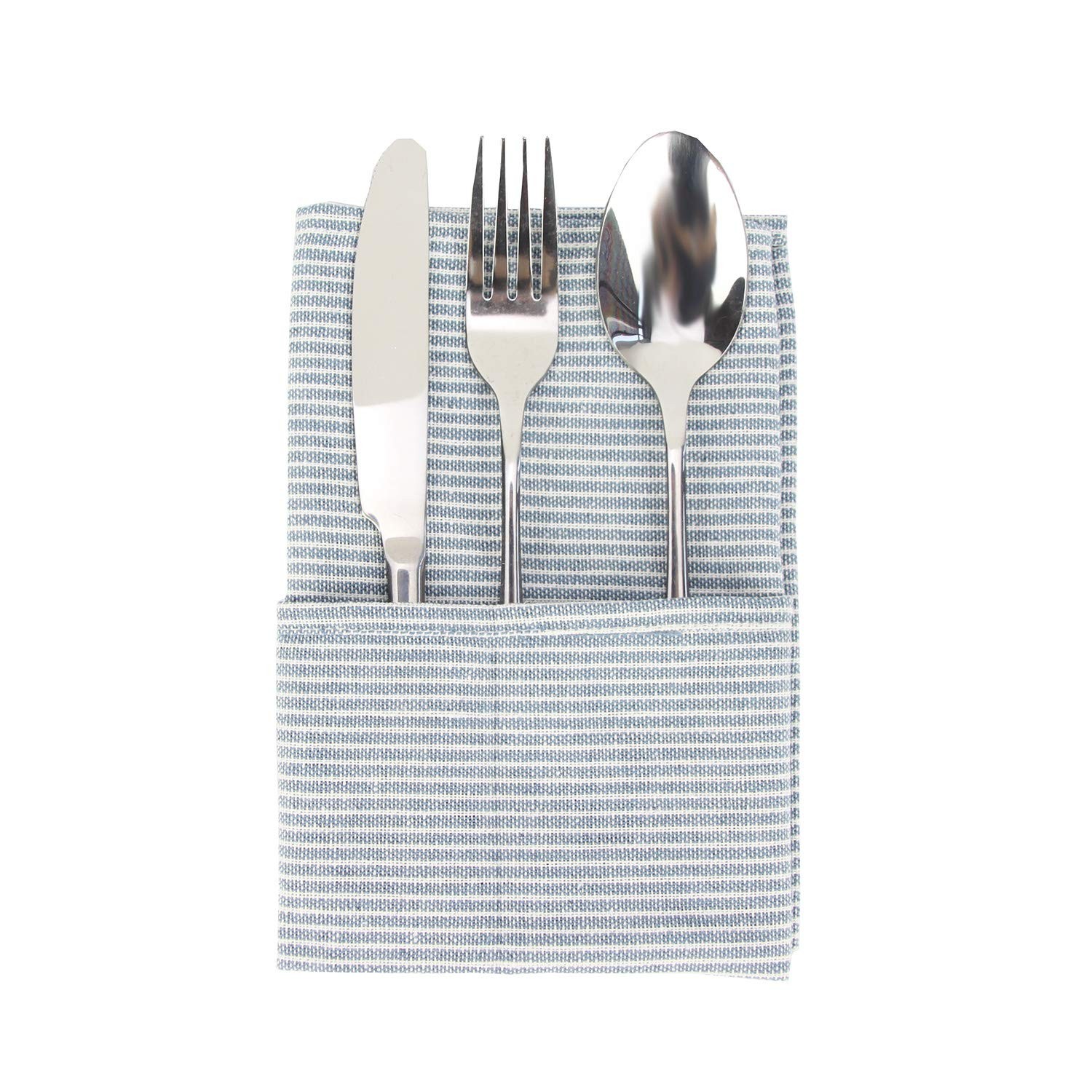 Narrow Striped Cotton Linen Blended Dinner Cloth Napkins - Set of 12 (40 x 30...