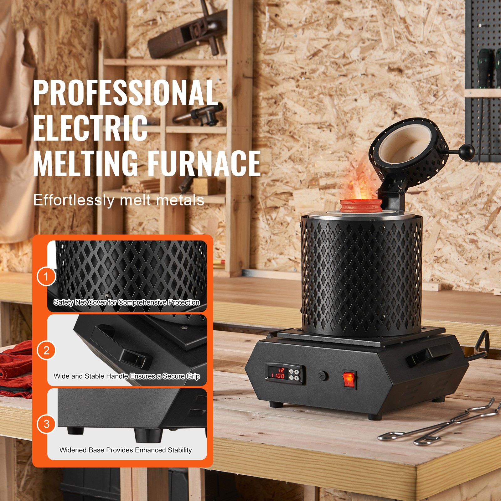 Uimoso Electric Gold Melting Furnace 1350W with Digital Control and 2 Crucibles