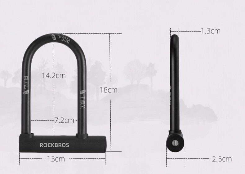 ROCKBROS Bike U Lock Anti Theft with 4 ft Cable Anti Theft with Keys & Bracket