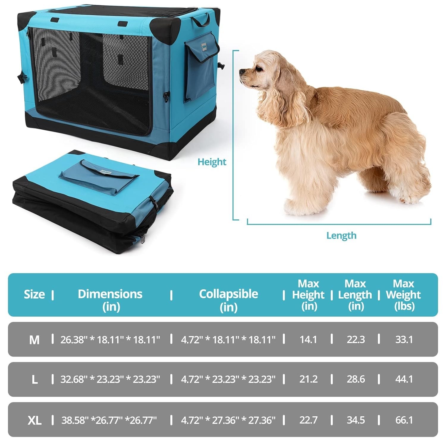 4 Door Portable Folding Dog Soft Crate Mesh Mat Light Blue NIB