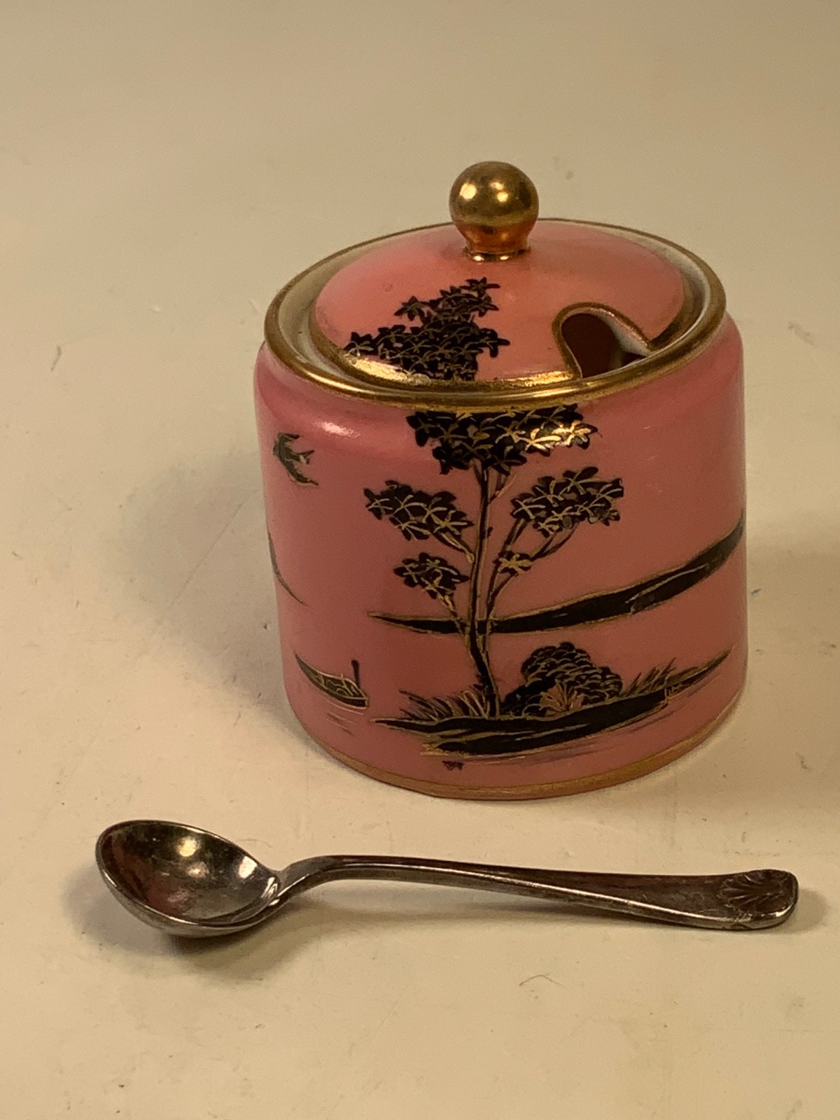 RARE Antique Noritake "M" Morimura Hand Painted Pink & Gold Comdiment Set & Tray