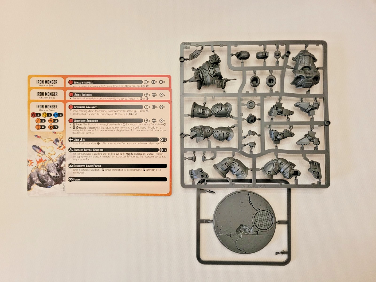 Marvel Crisis Protocol: Iron Monger model, character card, and base