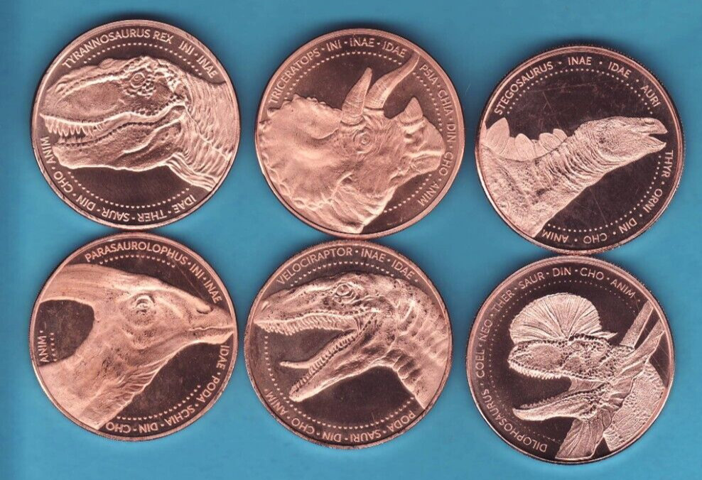 LOST WORLD  "Dinosaur" COLLECTION  6 Coin Set  1 oz .999  COPPER ROUNDS