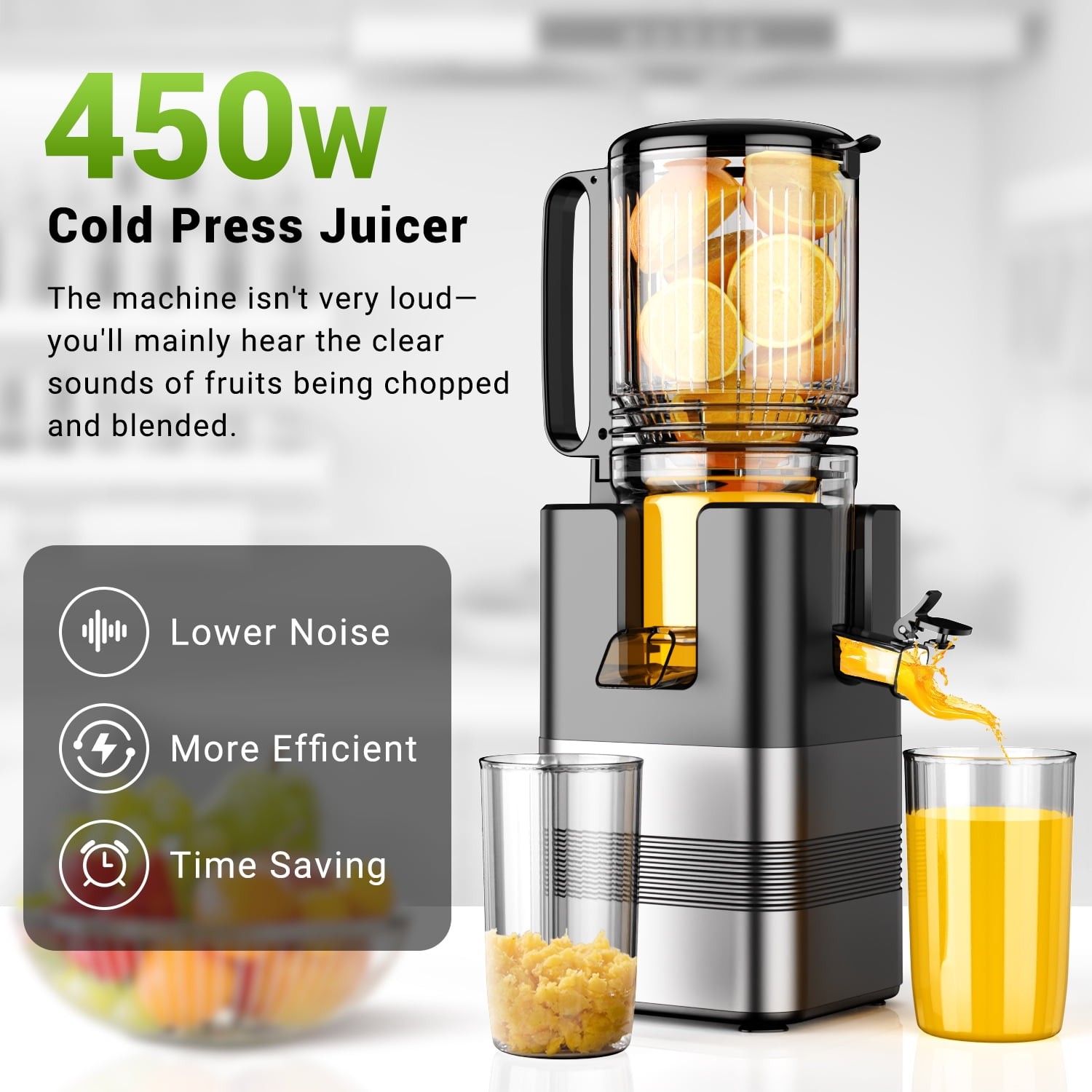 TINANA MP-802T Cold Press Masticating Juicer Machine, 5.4 In Wide Feed Chute,