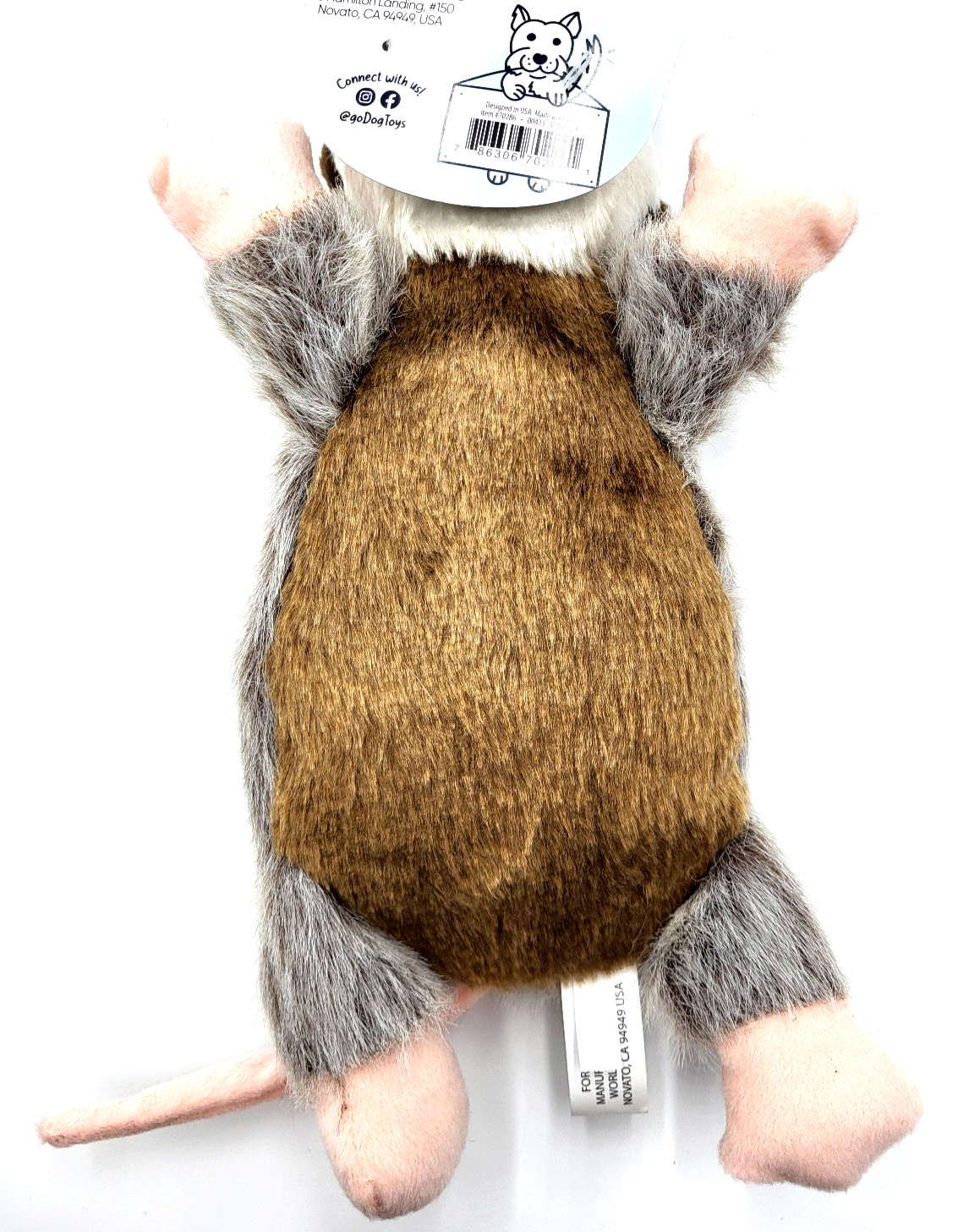 GoDog Flatz Flattie Opossum Large Squeaky Toss & Shake Dog Toy 12"