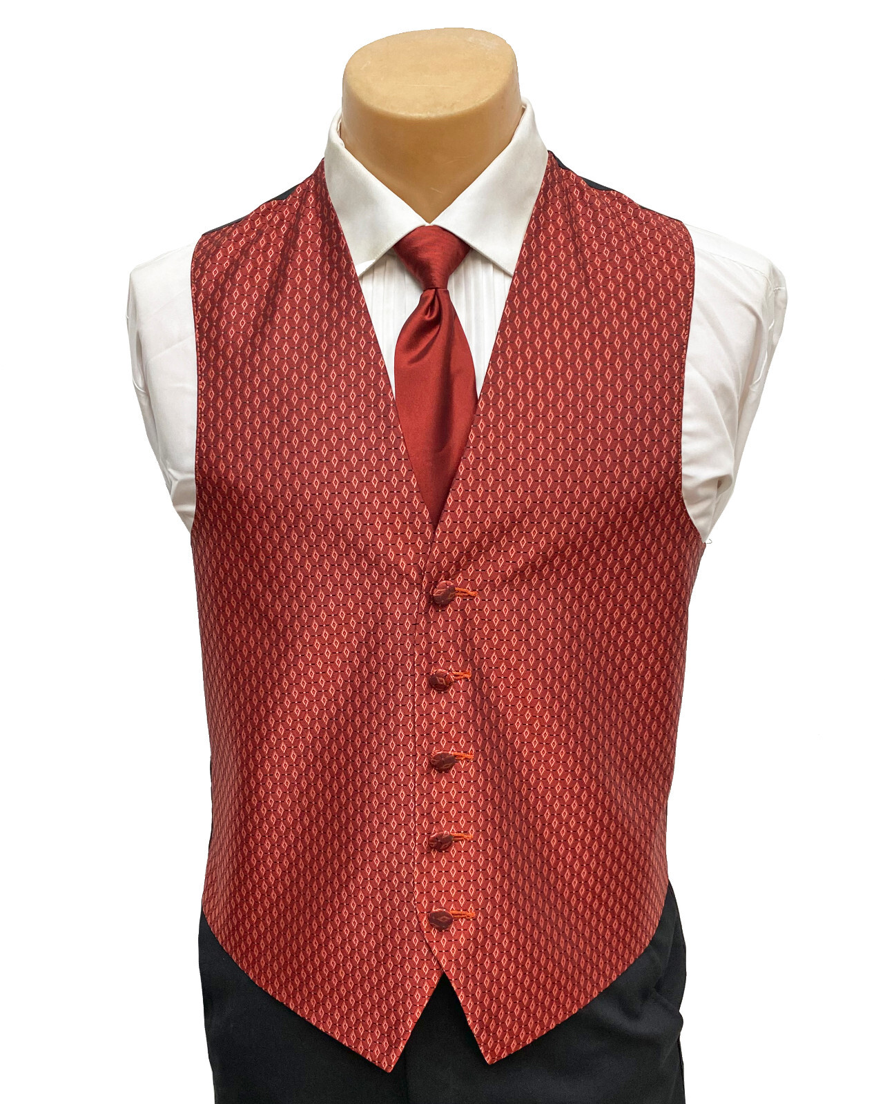 Men's Paprika Bright Orange Red Tuxedo Vest & Tie Free Shipping Big & Tall Sizes