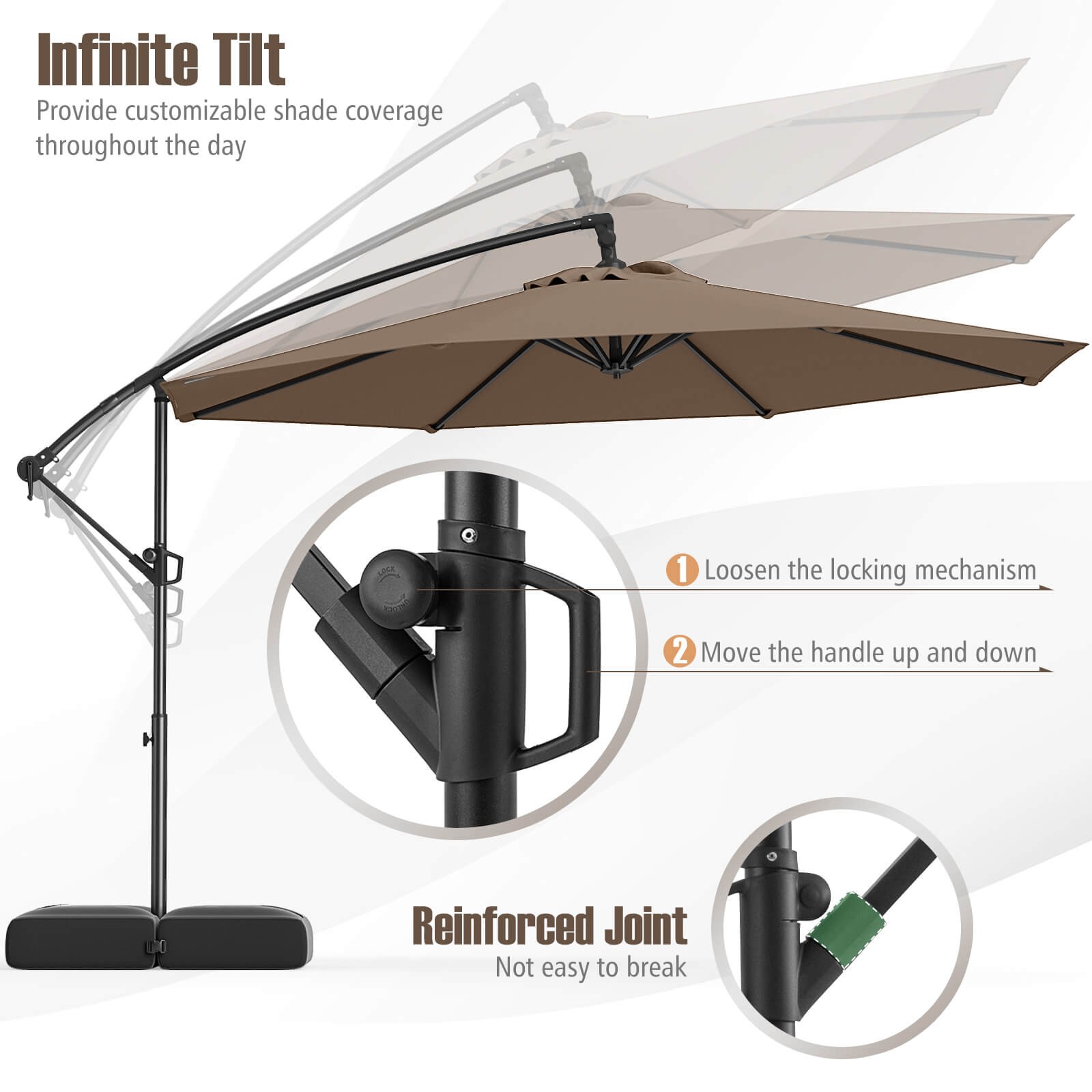 10 FT Offset Hanging Umbrella with Base Patio Cantilever Umbrella 360° Rotation