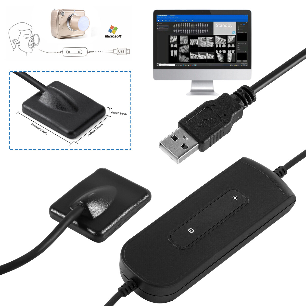 Sensor Dental RVG X-ray Sensor Digital Imaging System 1.5M Holder