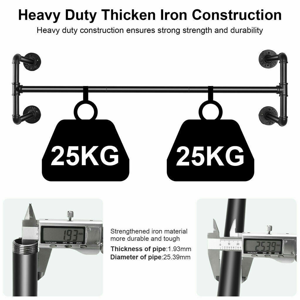 Heavy Duty Pipe Clothes Rack Garment Shelf Wall Mounted Ceiling Hanging Bar Rods