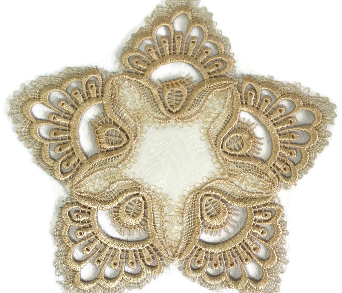 Doily Boutique Table Runner or Doily with Gold Lace and Antique White Fabric