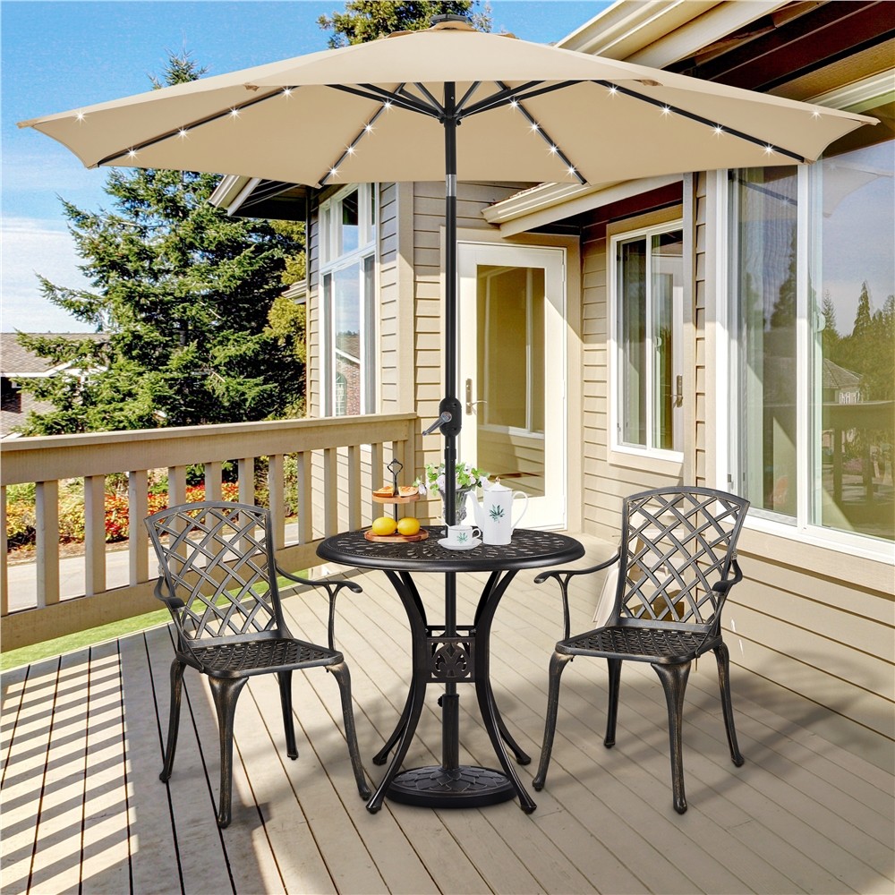 9FT Patio Umbrella Market Umbrella w/ 32 LED Lights & Push Button Tilt & Crank