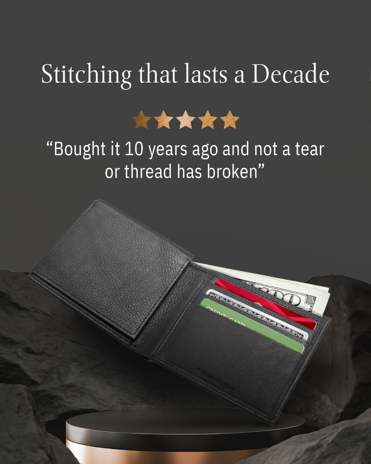 Genuine Leather Minimalist Bifold Wallets For Men RFID Blocking Slim Mens Wallet