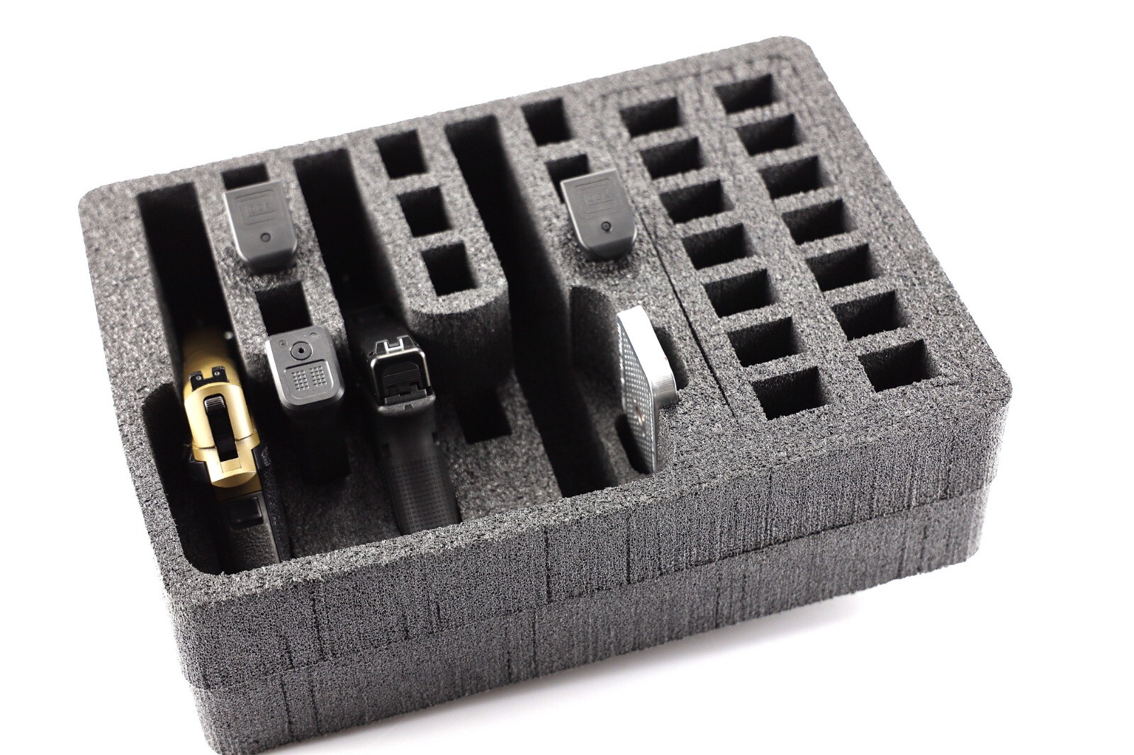 Precut 3 pistol handgun foam removable tray fits Pelican 1450 Apache 3800 case