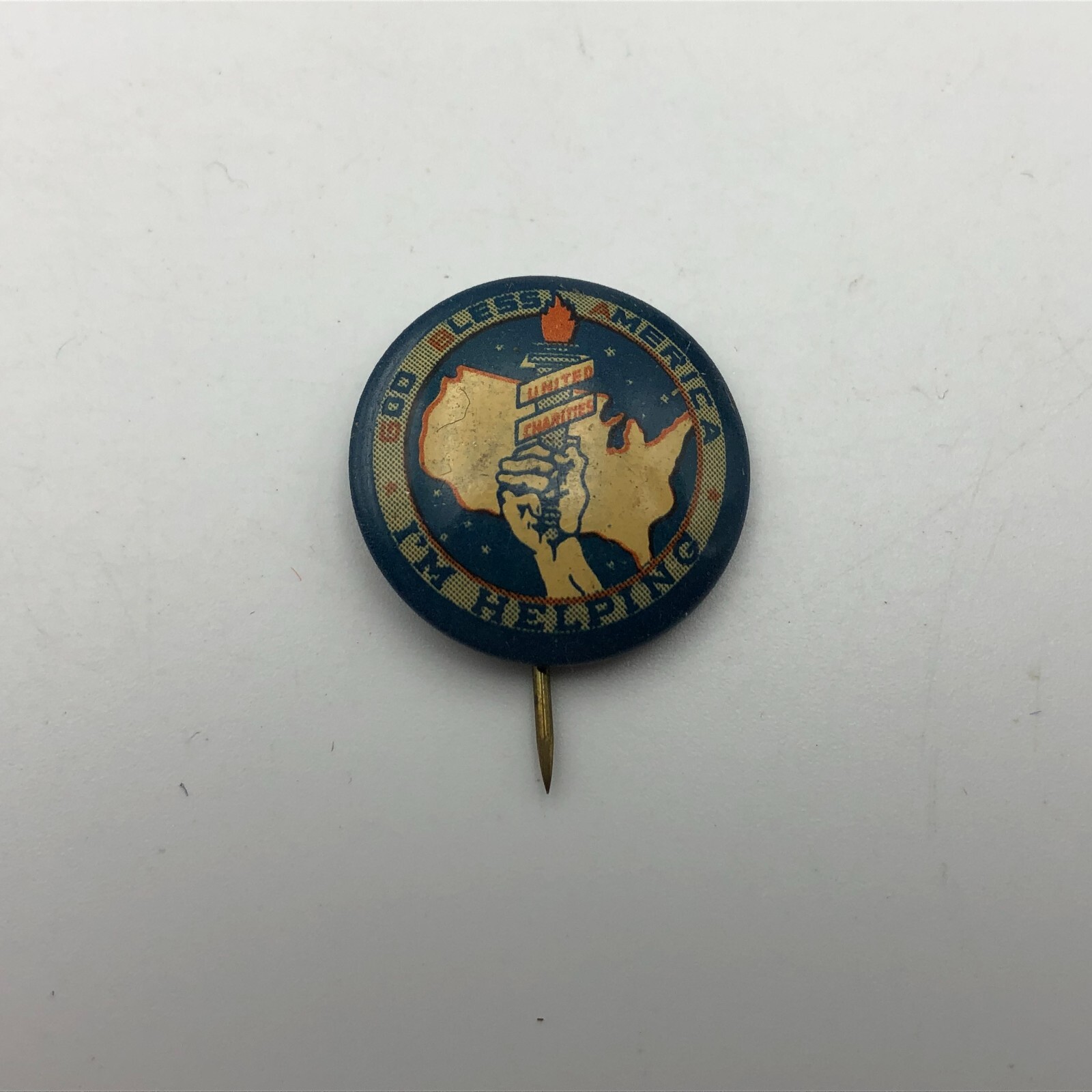 Vintage God Bless America Pinback Button Pin Patriotic Torch
