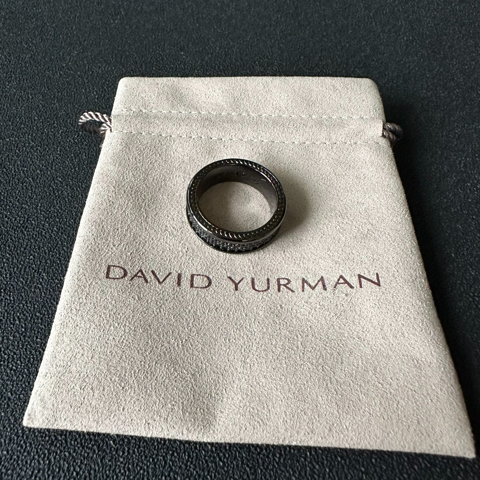 David Yurman Streamline Band Ring Black Titanium w/ 925 & Black Diamonds sz 10
