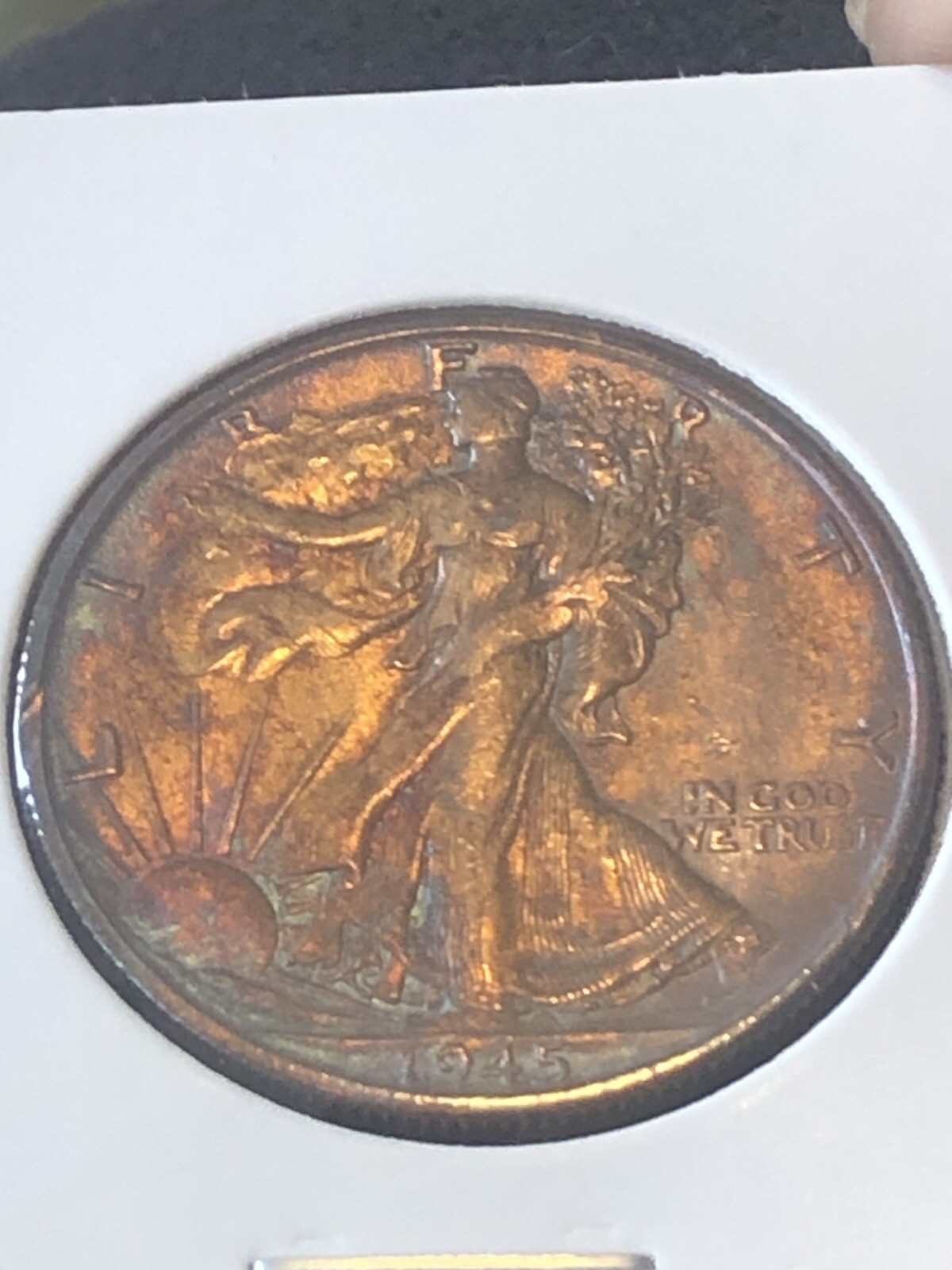 1945 W Walking Liberty Half Dollar Rainbow Toned BU