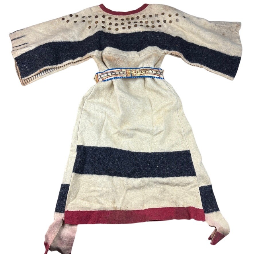 Crow Native American Wool Camp Dress Copper Buttons Parfleche Belt Antique 1890s