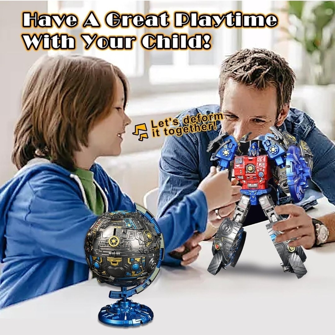 Globe Transforming Toy, 2 in 1 Transform into Robot Action Figure, DIY Transf...