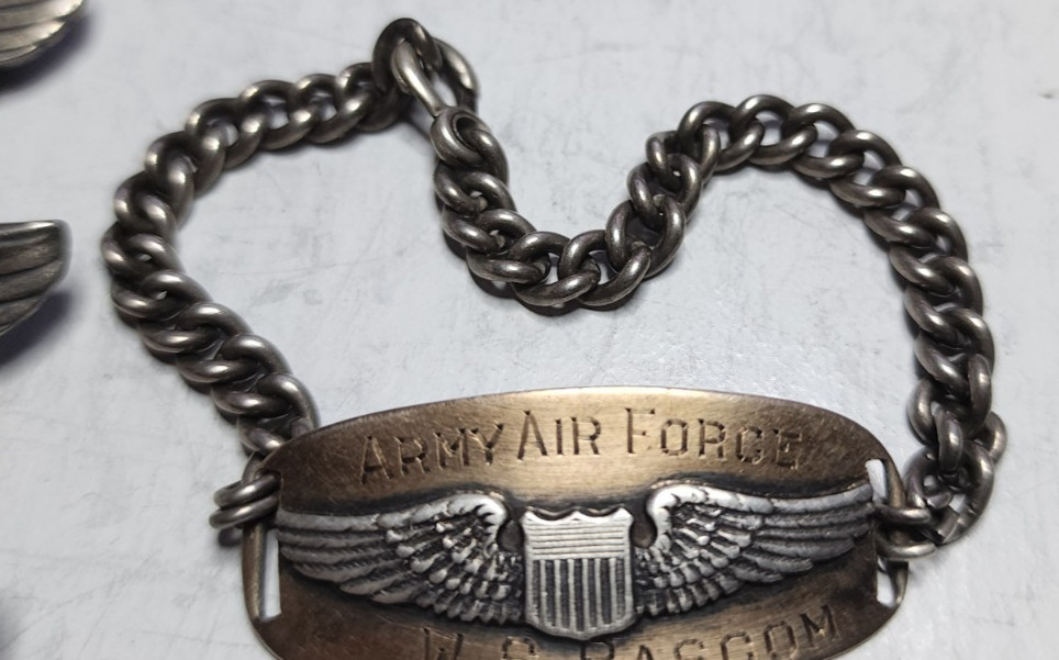 WW2 AAF Sterling Pilot, Ariel Gunner, Crew Member Wings & Gold & Silver Bracelet