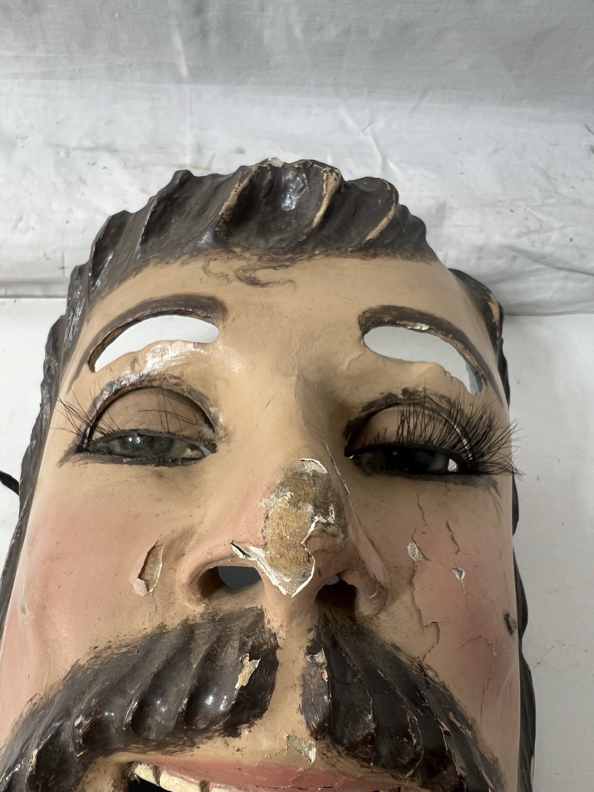 Mexican Folk Art Catrine Dandy Mask w/ Glass Eyes Moving Eyelids Gold Tooth