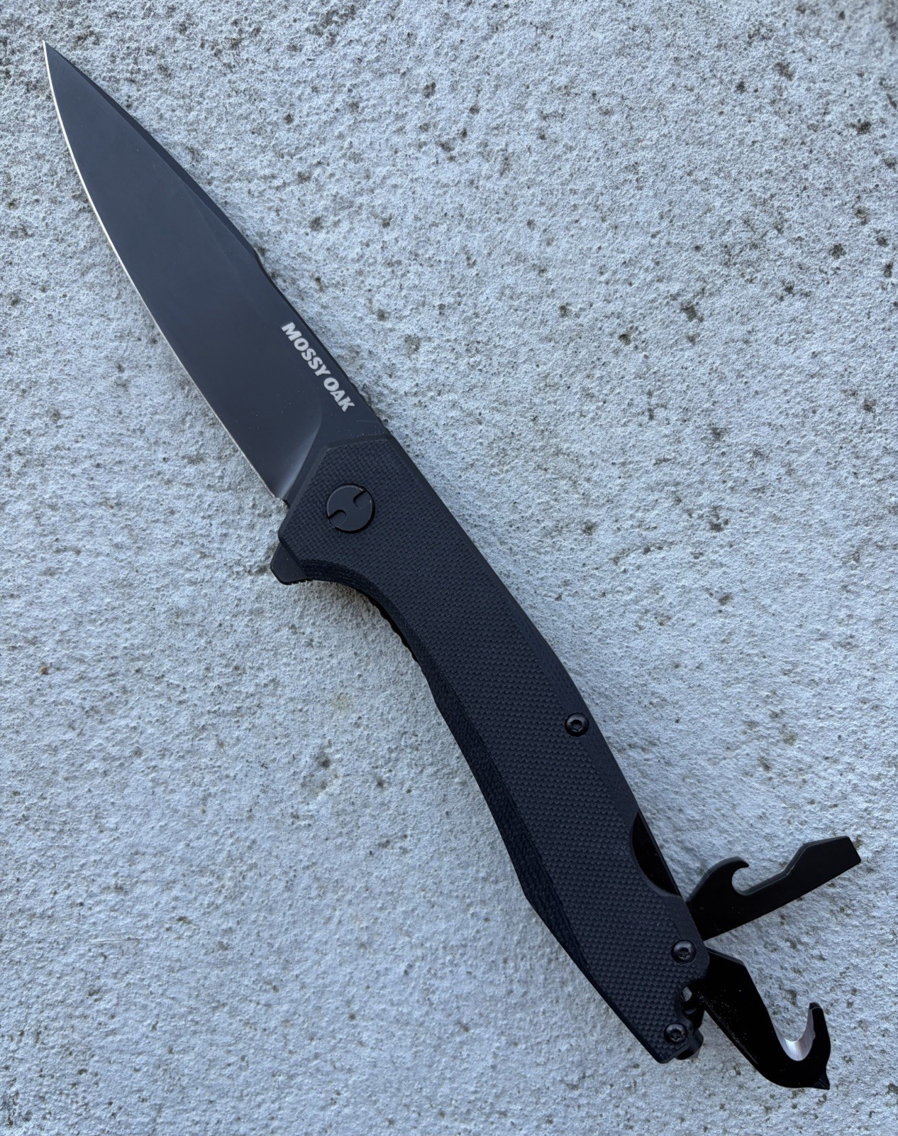 MOSSY OAK FOLDING POCKET KNIFE D2 BLADE GLASS BREAKER ROPE CUTTER BOTTLE OPENER