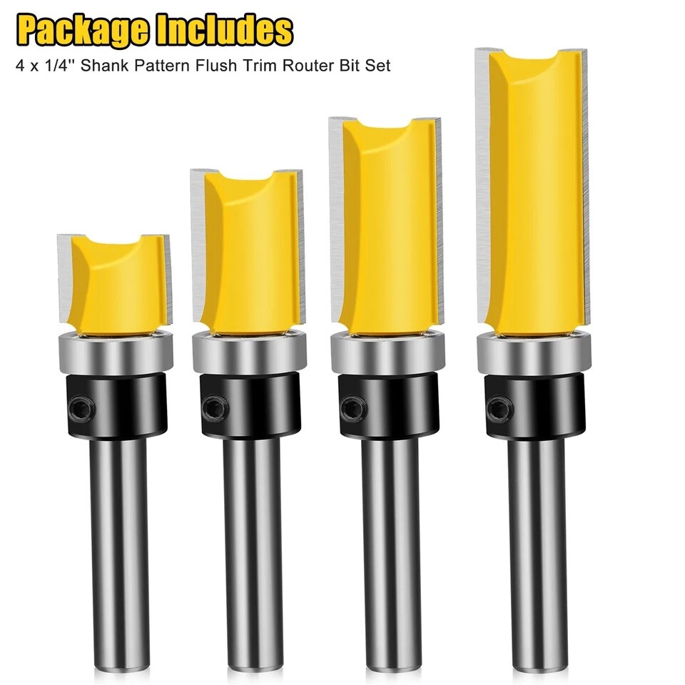 4Pcs 1/4'' Shank Top Bearing Flush Trim Carbide Router Bit Set Milling Cutter US