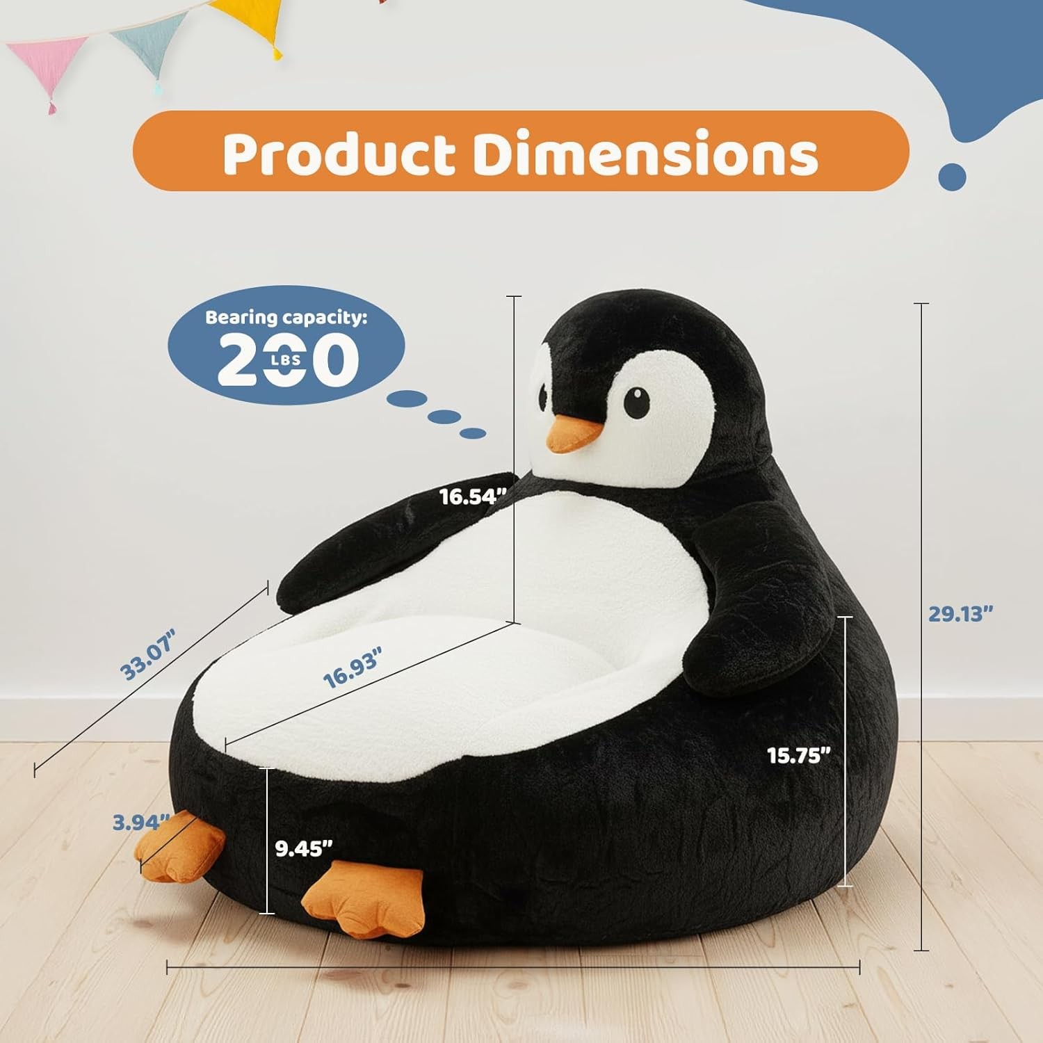 Penguin Kids Bean Bag Chair,33 Inch,Animal Child Lovely Bean Bag Sofa,Kids Gift
