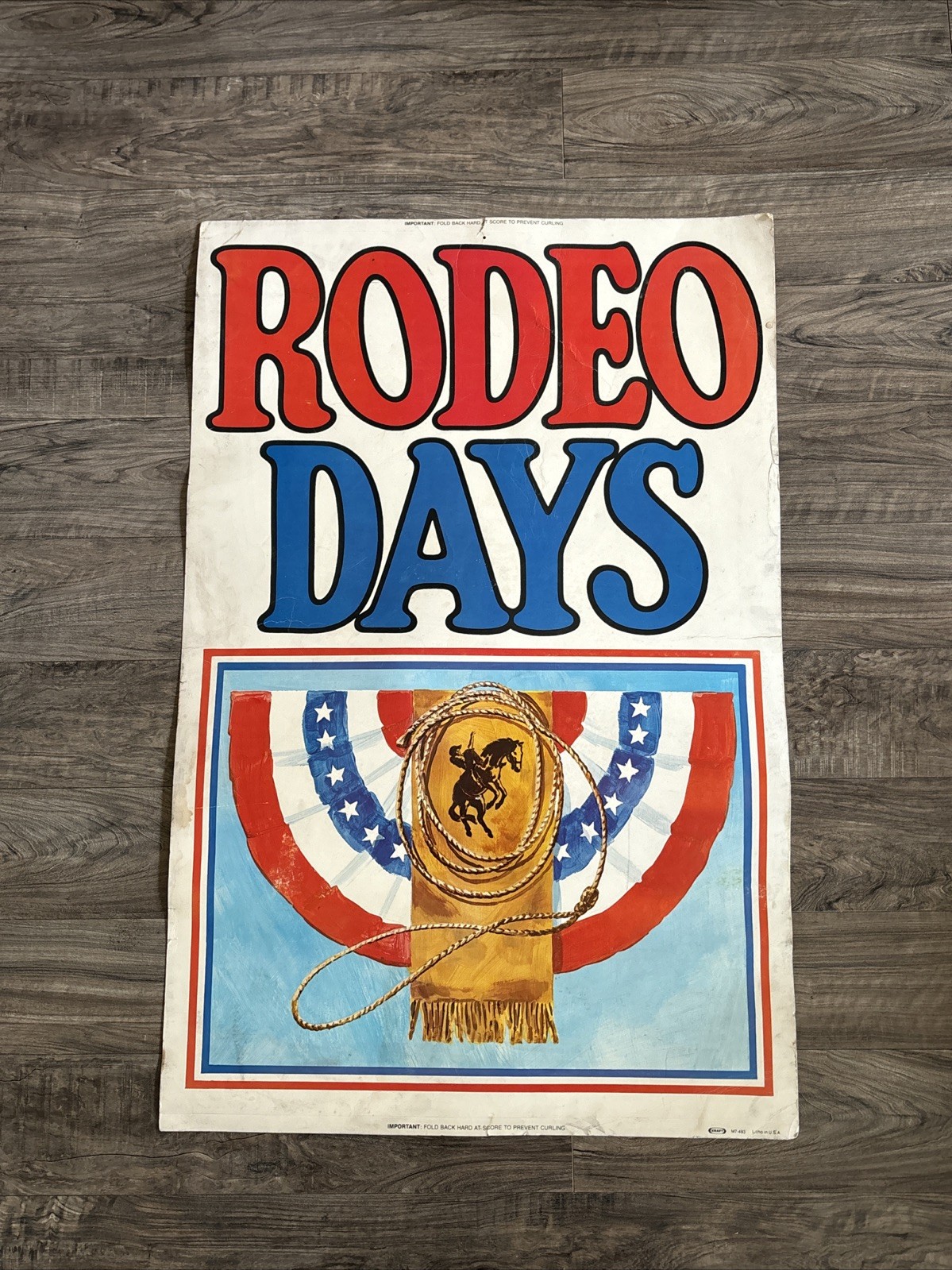 Vintage 1970s RARE 38" x 25" RODEO DAYS Bull Riding Cowboy Poster Kraft READ HTF