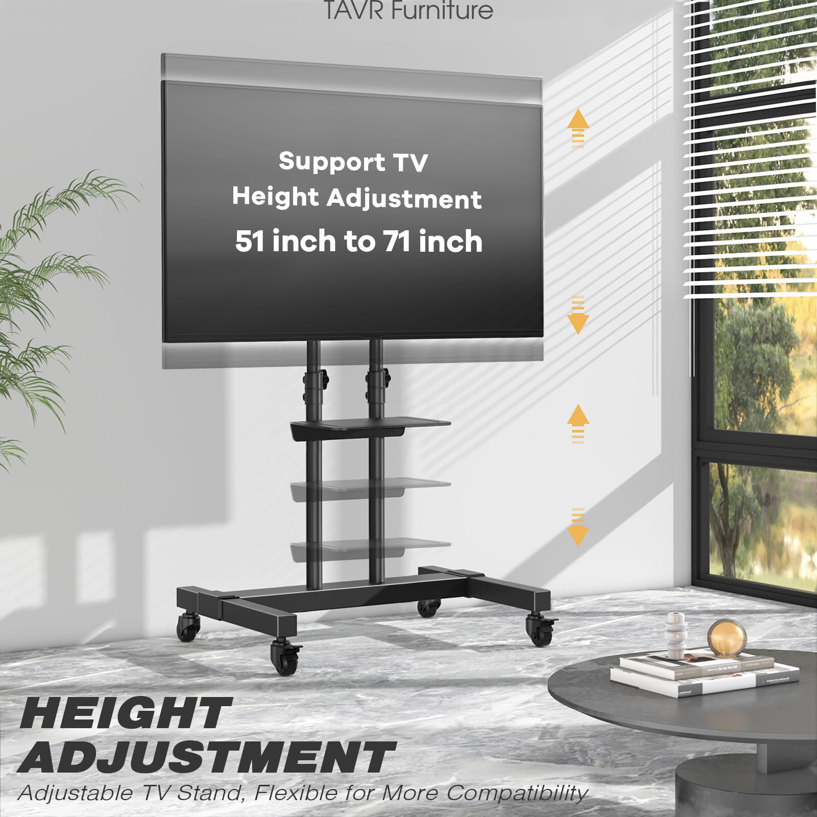 TAVR Tall Rolling TV Stand TV Cart with Wheels for 32 to 85 Inch Flat Panel TVs