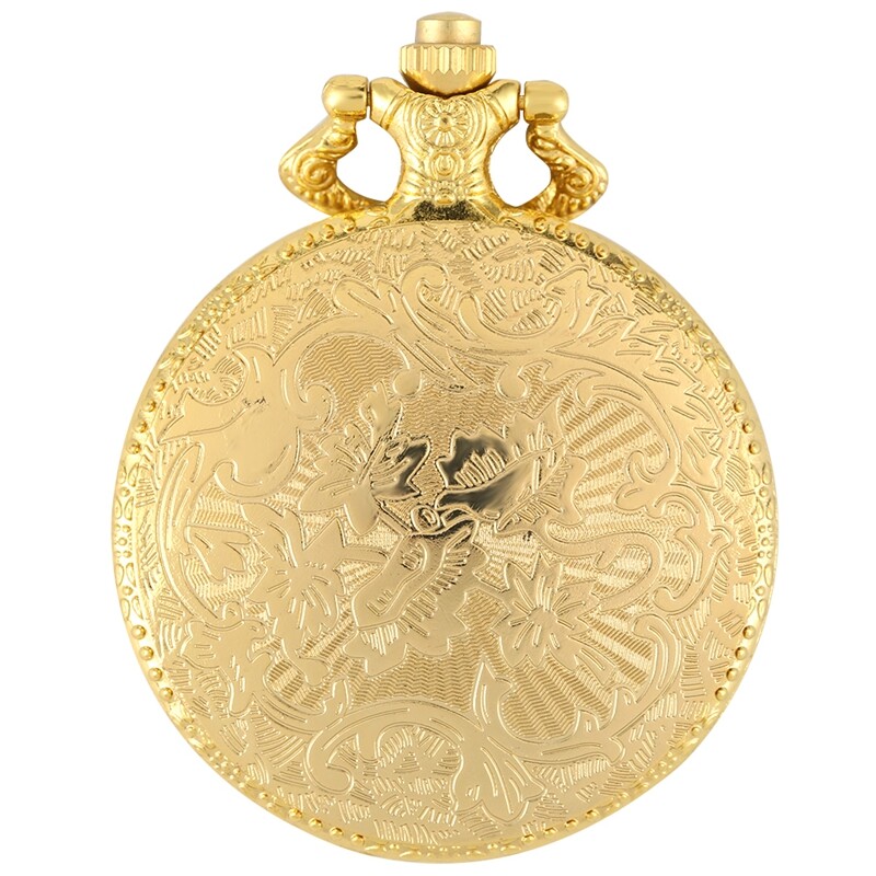 Gold Shield Case Men's Quartz Analog Pocket Watch with Chain Luxury Gifts