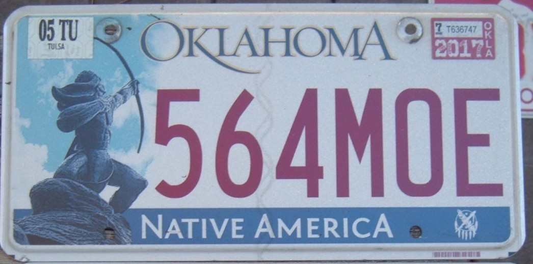 OKLAHOMA 2017 Native America  license plate    564 MOE